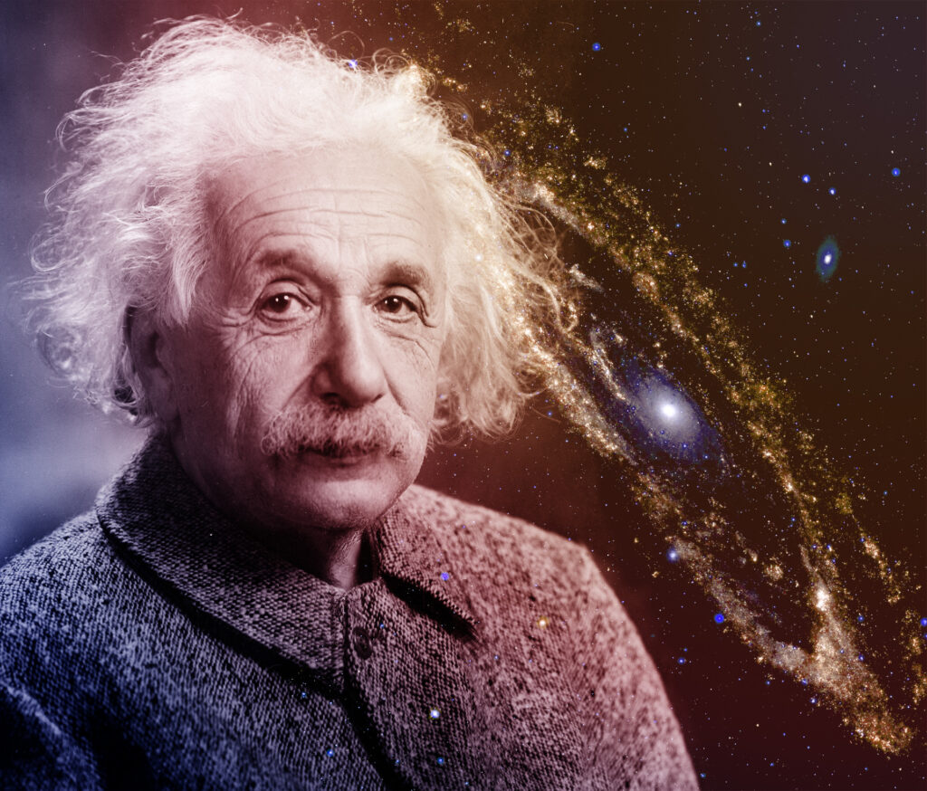 Albert Einstein vor Galaxie
